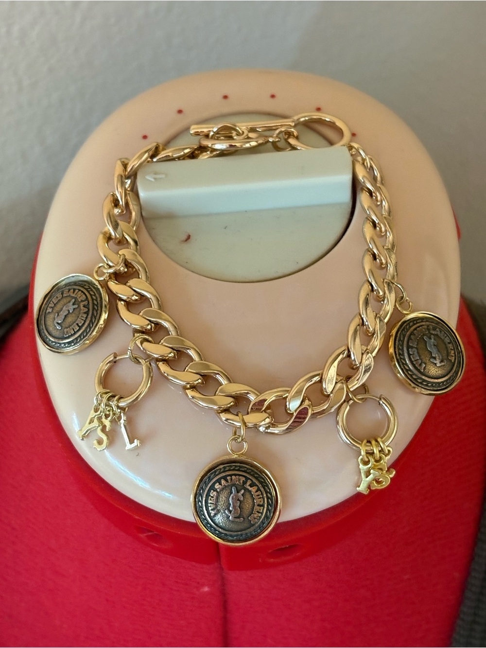 Authentic YSL charms and unbranded letter  charms on unbranded bracelet chain